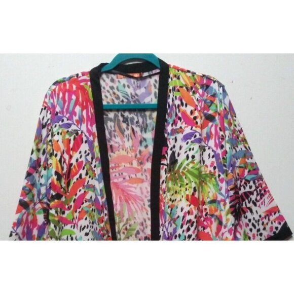 Belladini Topper Duster Sz L Open Front oversized Poly-Spandex MULTICOLOR leaf - Picture 4 of 10
